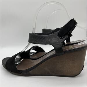 CAMPER 21625-004 Black Leather & Wood Wedge Sandals Size 9.5